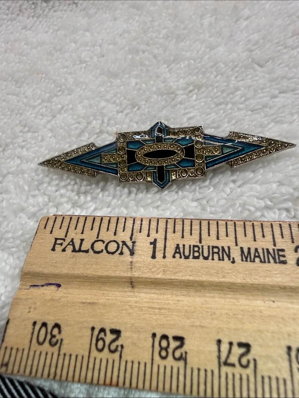 Gold-Tone Brooch with Teal and Black Enamel Accents